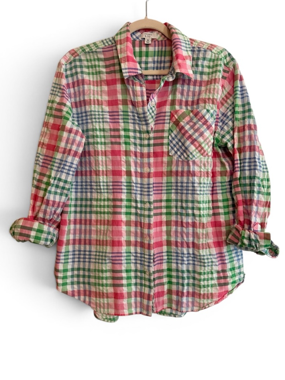 crown & ivy Pink, Green & Blue Plaid Button-Down Shirt